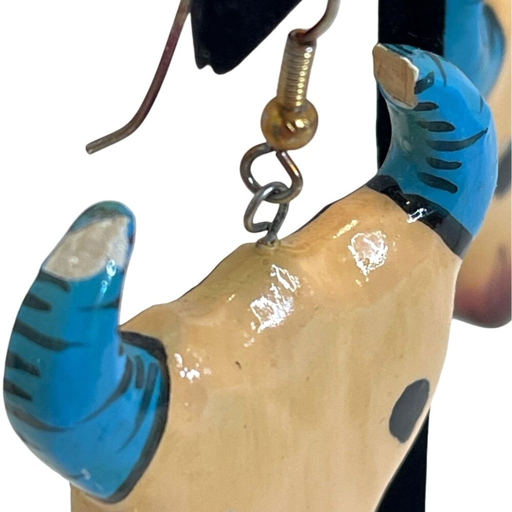 Southwest Western Cow Skull Pin Wire Earrings Set Artisan Painted Brooch READ - Picture 5 of 9
